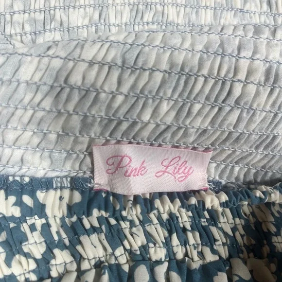 Pink Lily Ditsy Floral Smocked Babydoll Tiered Mini Dress Large Cottagecore Boho - Picture 6 of 10